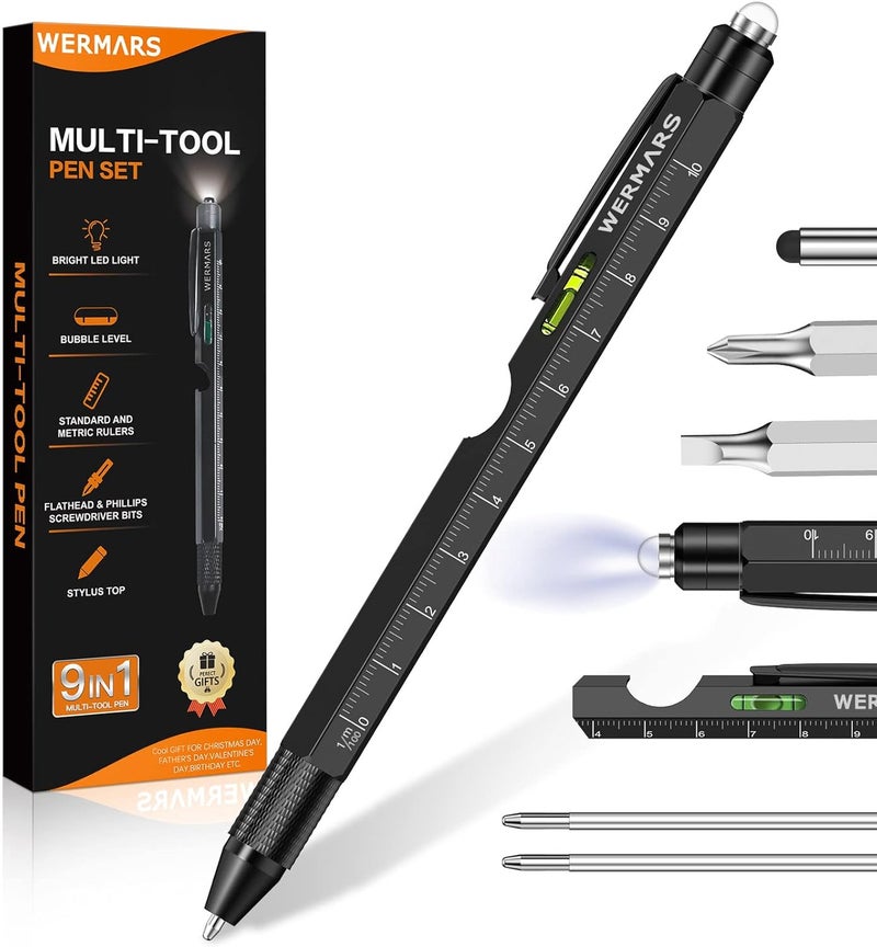 WERMARS Stocking Stuffers for Men Gifts,Gifts for Men, 9 in 1 Multitool Pen, Christmas Gadgets Gifts for Dad from Kids, Birthday Gift for Him,Gifts for Adults Husband, Boyfriend, Grandpa (Black) - Image 1